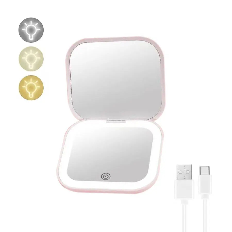 Triple fold up, Down, Left, Right Adjustment Three Light Source Makeup Mirror