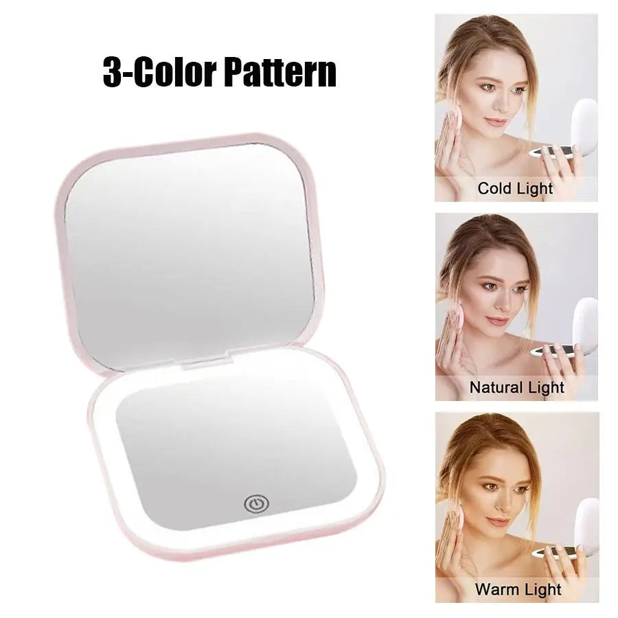 Triple fold up, Down, Left, Right Adjustment Three Light Source Makeup Mirror