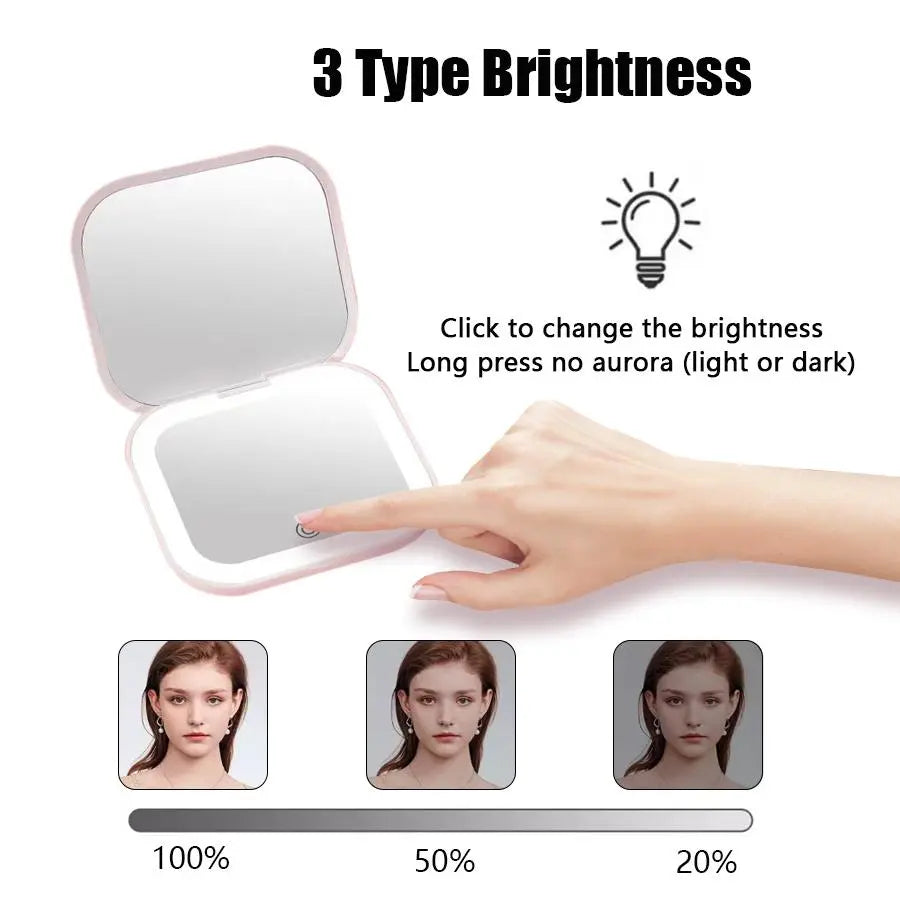 Triple fold up, Down, Left, Right Adjustment Three Light Source Makeup Mirror