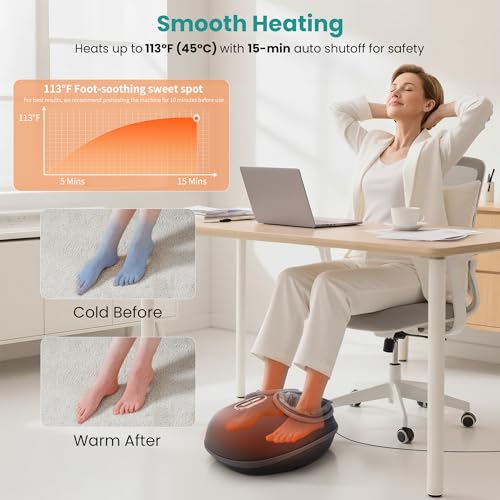 Shiatsu Foot Massager with Heat [2026 Upgraded], 3 Modes Deep Kneading Therapy Air Compression
