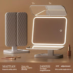 Triple fold up, Down, Left, Right Adjustment Three Light Source Makeup Mirror