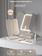 Triple fold up, Down, Left, Right Adjustment Three Light Source Makeup Mirror
