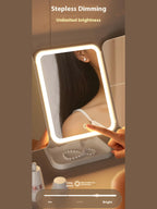 Triple fold up, Down, Left, Right Adjustment Three Light Source Makeup Mirror