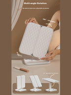 Triple fold up, Down, Left, Right Adjustment Three Light Source Makeup Mirror