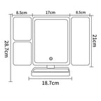 Triple fold up, Down, Left, Right Adjustment Three Light Source Makeup Mirror